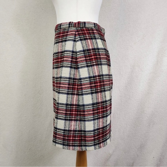 St Michael Vintage Red White Tartan Plaid Wool Blend Skirt UK 10-12 - Picture 4 of 6